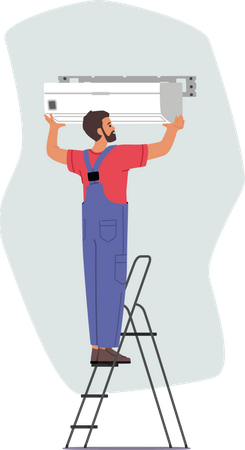 Air Conditioner Installation by Service Technician at Home  Illustration