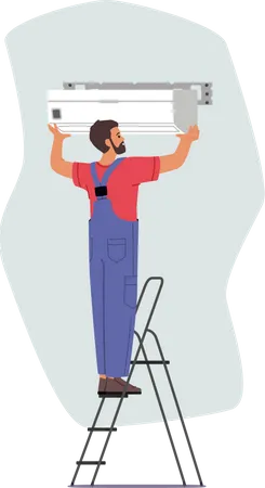 Air Conditioner Installation by Service Technician at Home  Illustration