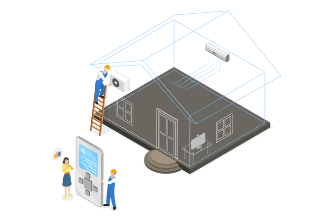 3 D Isometric Flat Vector Conceptual Illustration Of Air Conditioning System AC Installation Or Repairing Illustration