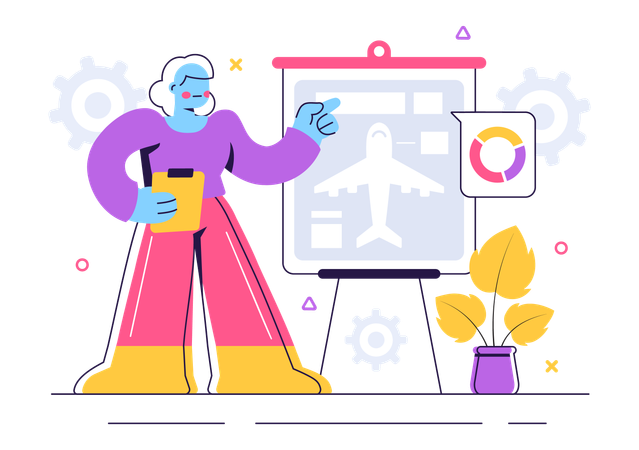 Air hostess  explaining Aircraft Model Crafting  Illustration