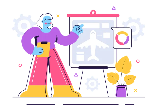 Air hostess  explaining Aircraft Model Crafting  Illustration
