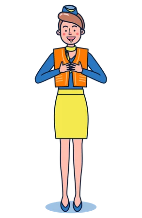 Air Hostess explaining emergency seatbelts Illustration