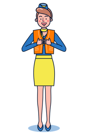 Air Hostess explaining emergency seatbelts  Illustration