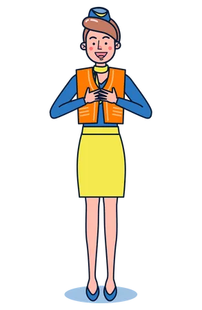 Air Hostess explaining emergency seatbelts  Illustration