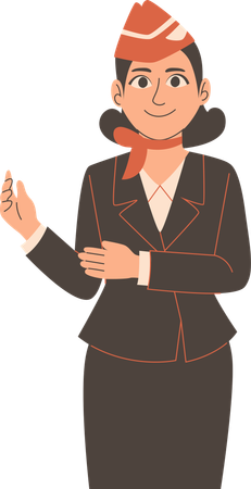 Air hostess giving fight instruction  Illustration