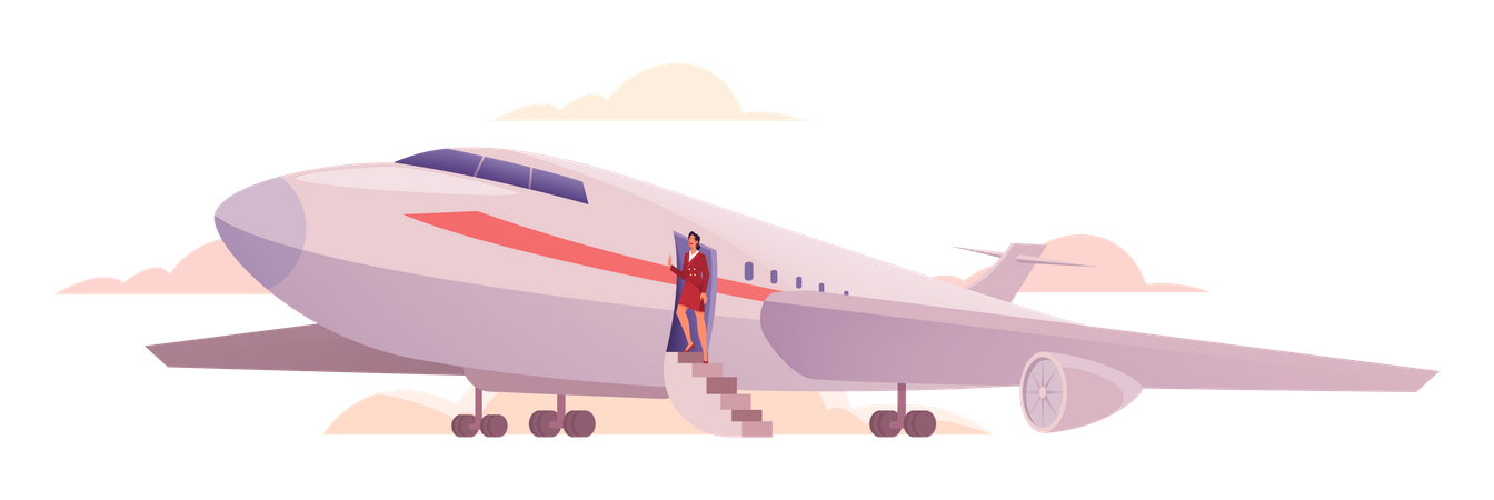 Air hostess ready for flight  イラスト
