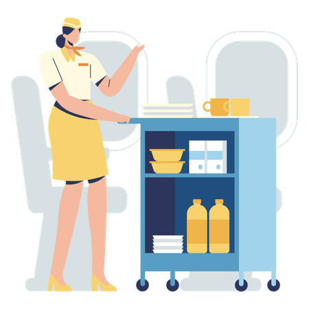 Air hostess serving food in flight  Illustration