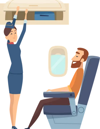 Air hostess shutting luggage door  Illustration