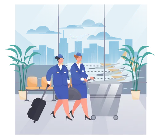 Air Hostess with Luggage Illustration