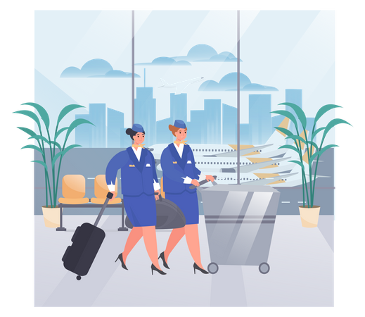 Air Hostess with Luggage  Illustration