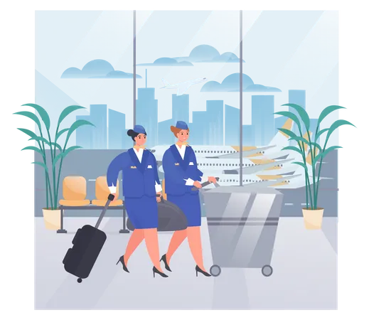 Air Hostess with Luggage  Illustration