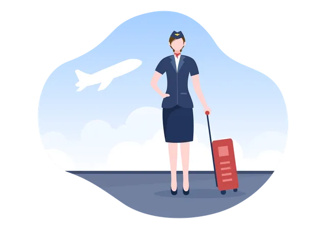 Air Hostess with suitcase Illustration