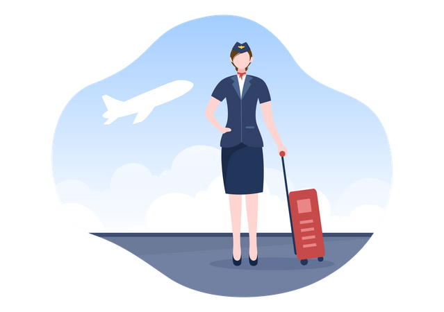 Air Hostess with suitcase  Illustration