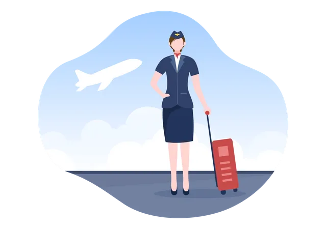 Air Hostess with suitcase  Illustration