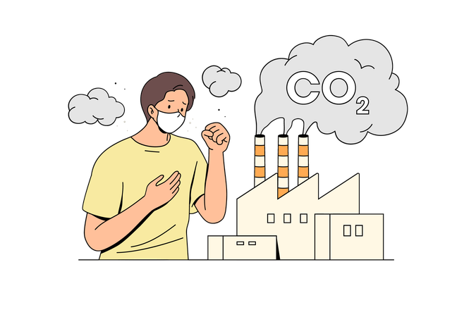 Air pollution caused due to industries releasing CO2 gases in atmosphere  Illustration