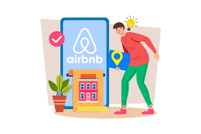 Airbnb-Gastgeber bietet lokale Empfehlungen und Gastfreundschaft für Gäste  Illustration