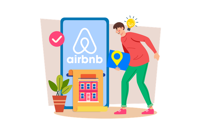 Anfitrião do Airbnb que fornece recomendações locais e hospitalidade aos hóspedes  Ilustração