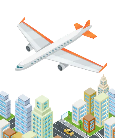 Aircraft Flying Over City  Illustration