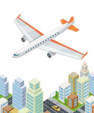 Aircraft Flying Over City  Illustration