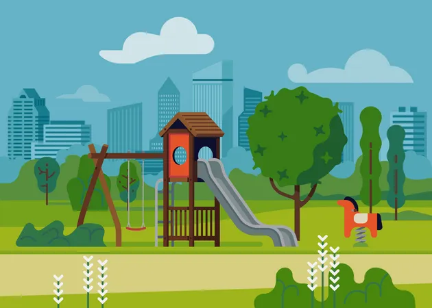 Aire de jeux pour enfants dans le parc de la ville  Illustration