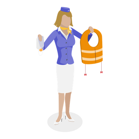 Airhostess giving instructions  Illustration