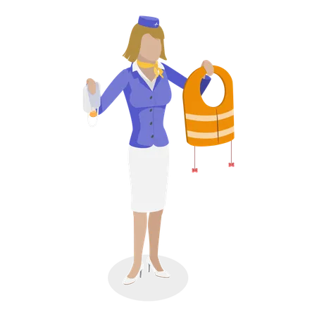 Airhostess giving instructions  Illustration