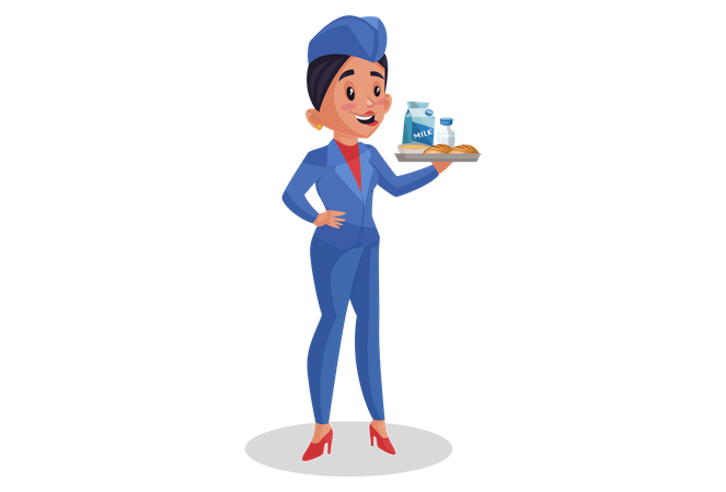Airhostess holding meal Illustration