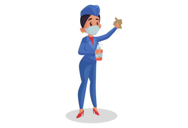 Airhostess holding sanitizer  Illustration