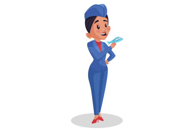 Airhostess holding toy plane  イラスト