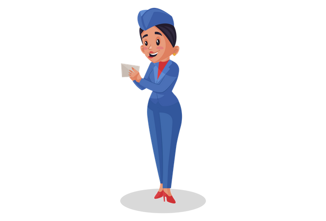 Airhostess reading letter  Illustration