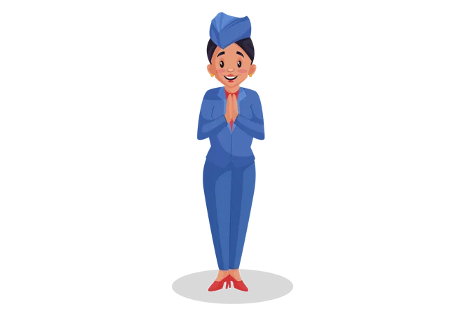 Airhostess standing in welcome pose Illustration
