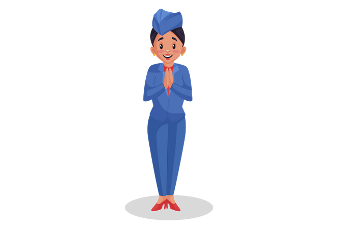 Airhostess standing in welcome pose  Illustration