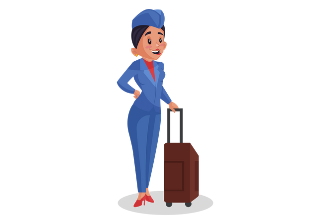 Airhostess standing with bag Illustration