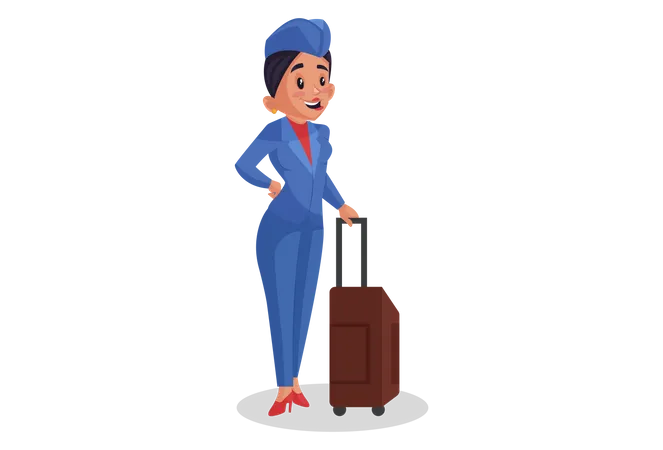 Airhostess standing with bag  Illustration