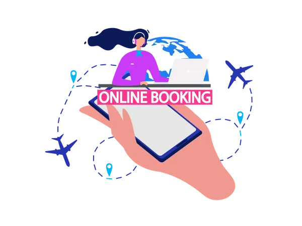 Airline Company Services, Flight Tickets Booking Online Service  Illustration