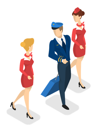 Airplane crew moving towards flight Illustration