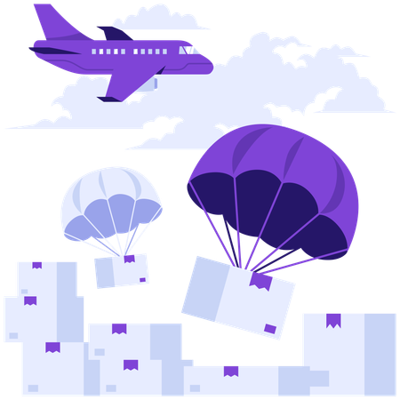 Airplane dropping delivery parcel  Illustration
