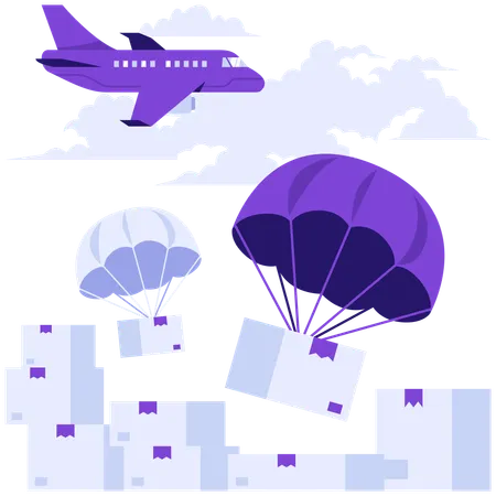 Airplane dropping delivery parcel  Illustration