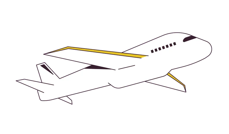 Airplane Flying Flat Line Color Isolated Vector Object Passenger Plane Flight Air Travel Editable Clip Art Image On White Background Simple Outline Cartoon Spot Illustration For Web Design Illustration
