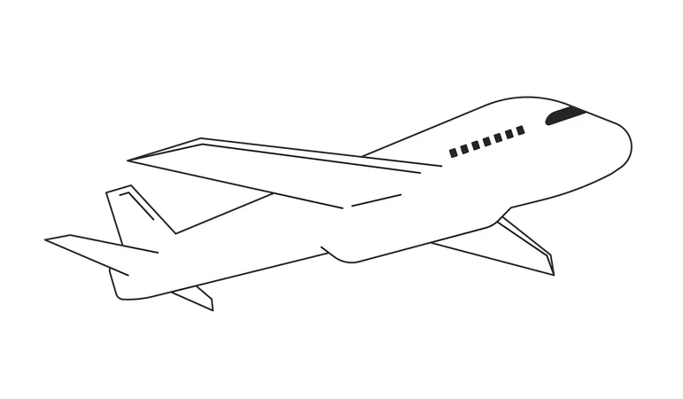 Airplane Flying Flat Monochrome Isolated Vector Object Passenger Plane Flight Air Travel Editable Black And White Line Art Drawing Simple Outline Spot Illustration For Web Graphic Design Illustration