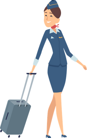 Best Premium Airplane hostess with luggage Illustration download in PNG &  Vector format
