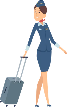 Airplane hostess with luggage Illustration