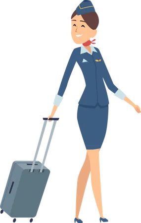 Airplane hostess with luggage  Illustration