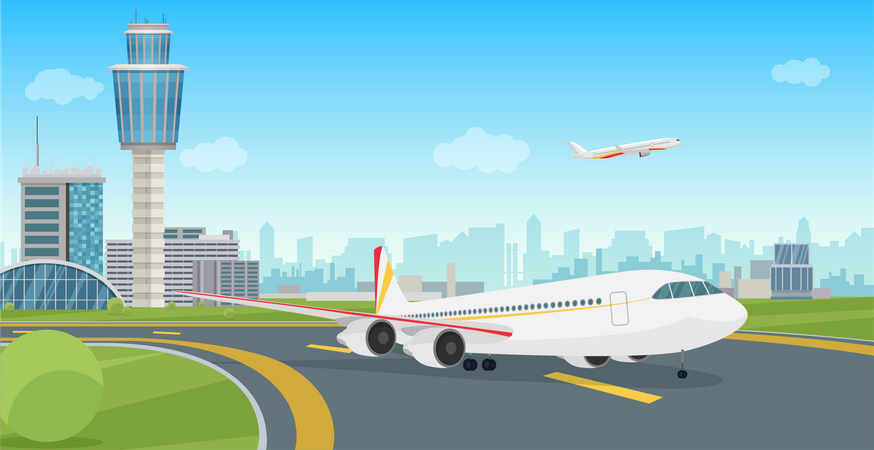 Airplane on take off road  Illustration