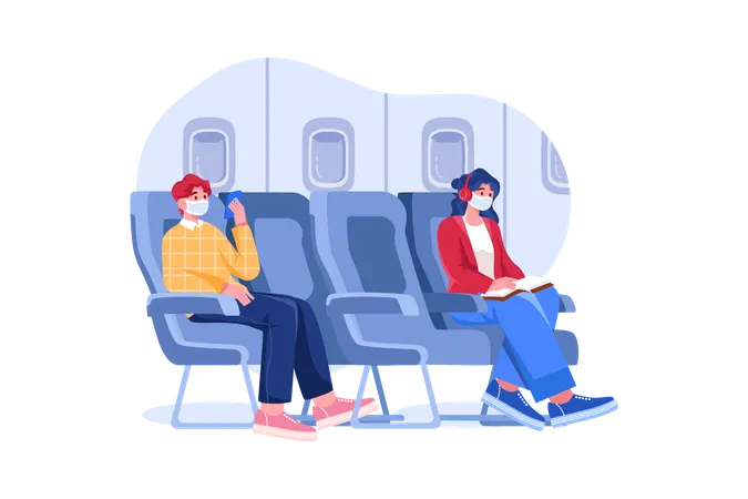 Airplane safe social distancing  Illustration