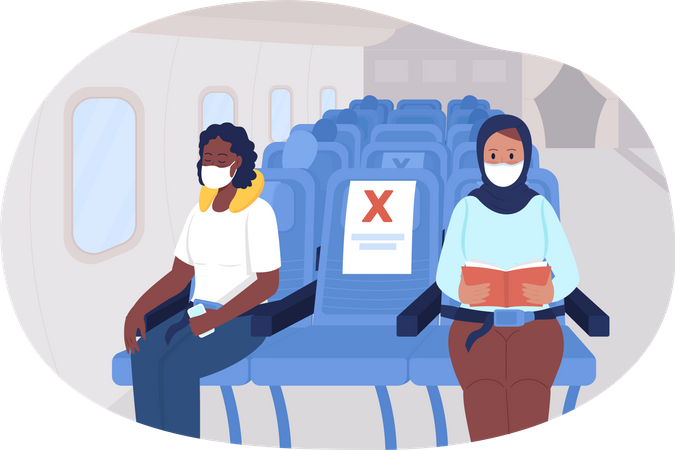 Airplane safe social distancing  Illustration