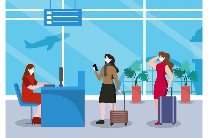 Airport Check-in Queue Illustration