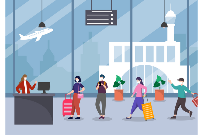 Airport Check-in Queue  Illustration