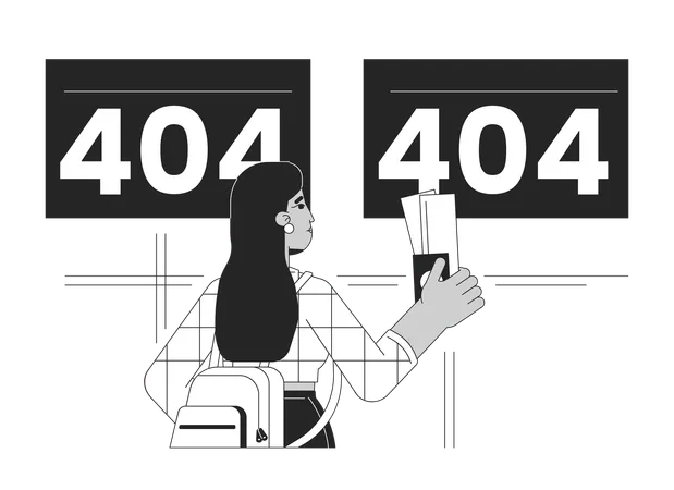 Airport Departure Cancelled Flights Black White Error 404 Flash Message Travel Accident Monochrome Empty State Ui Design Page Not Found Popup Cartoon Image Vector Flat Outline Illustration Concept Illustration