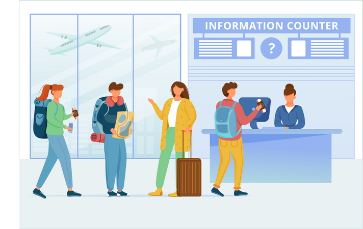 Airport information counter  Illustration